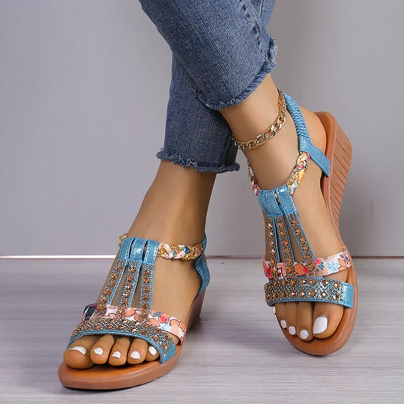 Sandales orthopédiques à strass pour femmes, soldes été 2025