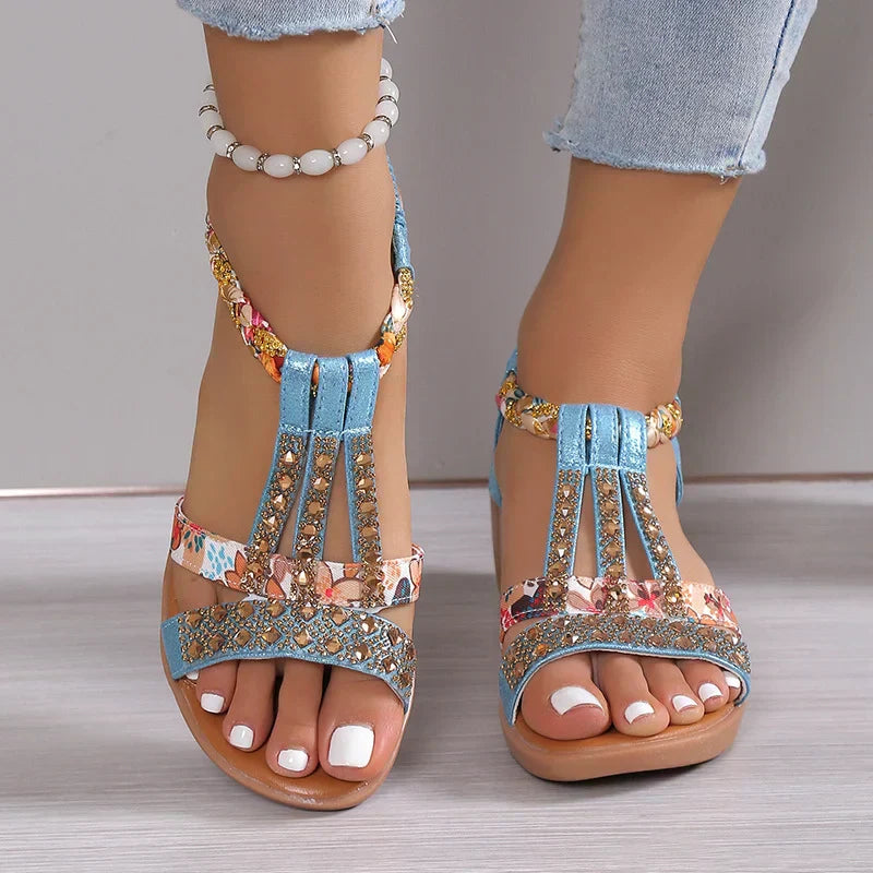 Sandales orthopédiques à strass pour femmes, soldes été 2025