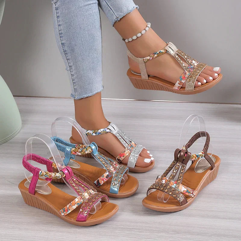 Sandales orthopédiques à strass pour femmes, soldes été 2025