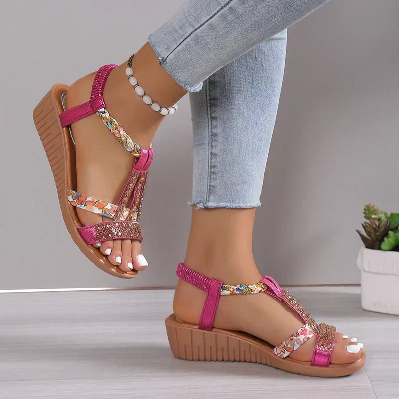 Sandales orthopédiques à strass pour femmes, soldes été 2025