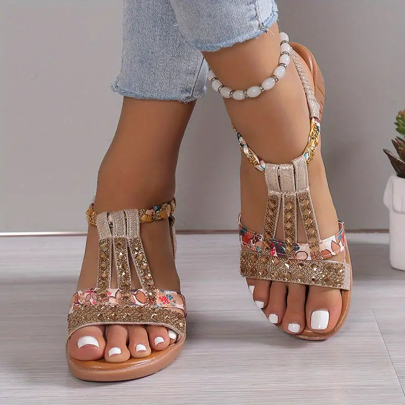 Sandales orthopédiques à strass pour femmes, soldes été 2025