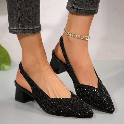 🔥Last Day Promotion 50% OFF - Women's Fashion Rhinestone High Heel Chunky Heel Sandals