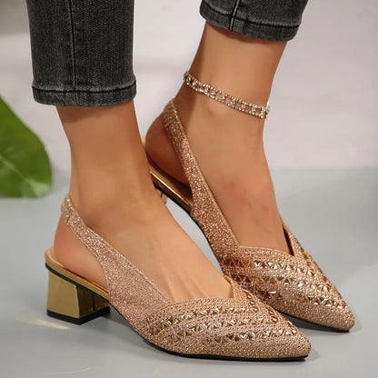 🔥Last Day Promotion 50% OFF - Women's Fashion Rhinestone High Heel Chunky Heel Sandals