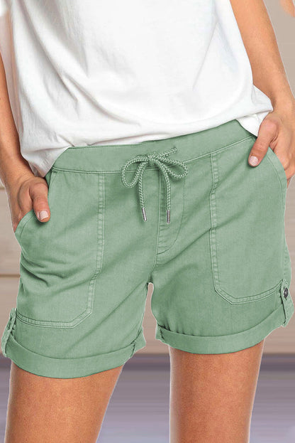 Short femme avec cordon de serrage à la taille réglable et ourlet retroussé
