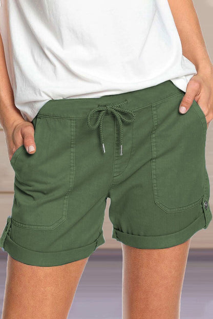 Short femme avec cordon de serrage à la taille réglable et ourlet retroussé