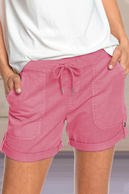 Short femme avec cordon de serrage à la taille réglable et ourlet retroussé