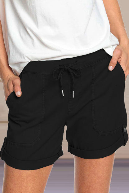Short femme avec cordon de serrage à la taille réglable et ourlet retroussé