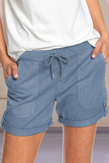 Short femme avec cordon de serrage à la taille réglable et ourlet retroussé
