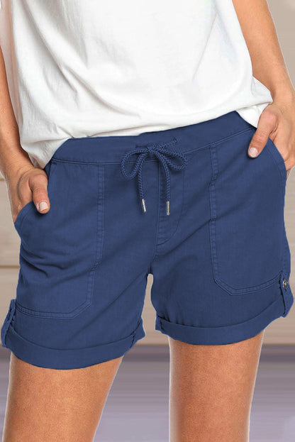 Short femme avec cordon de serrage à la taille réglable et ourlet retroussé