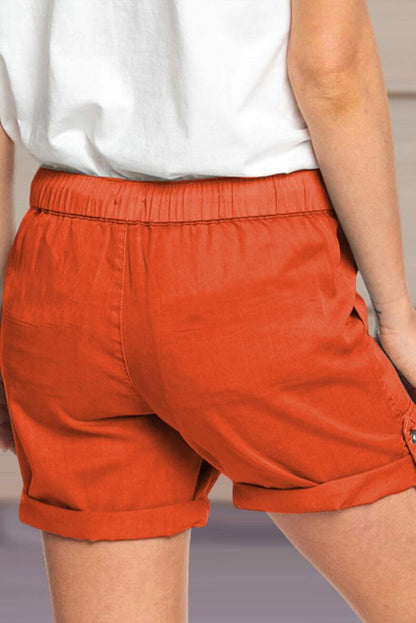 Short femme avec cordon de serrage à la taille réglable et ourlet retroussé