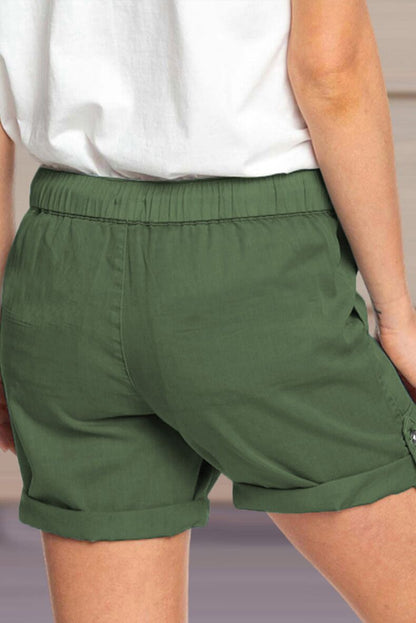 Short femme avec cordon de serrage à la taille réglable et ourlet retroussé