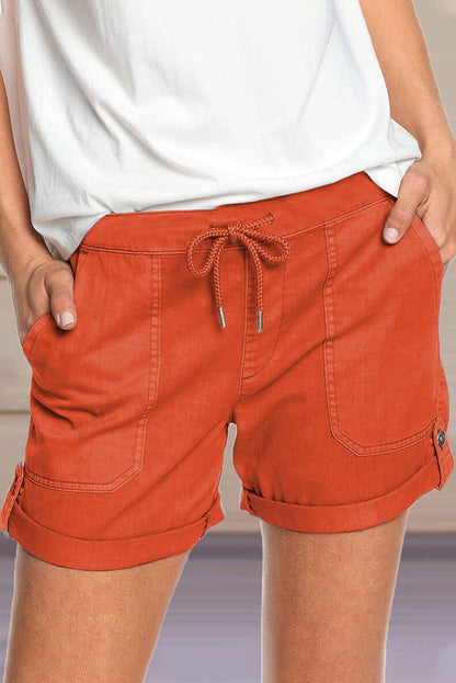 Short femme avec cordon de serrage à la taille réglable et ourlet retroussé