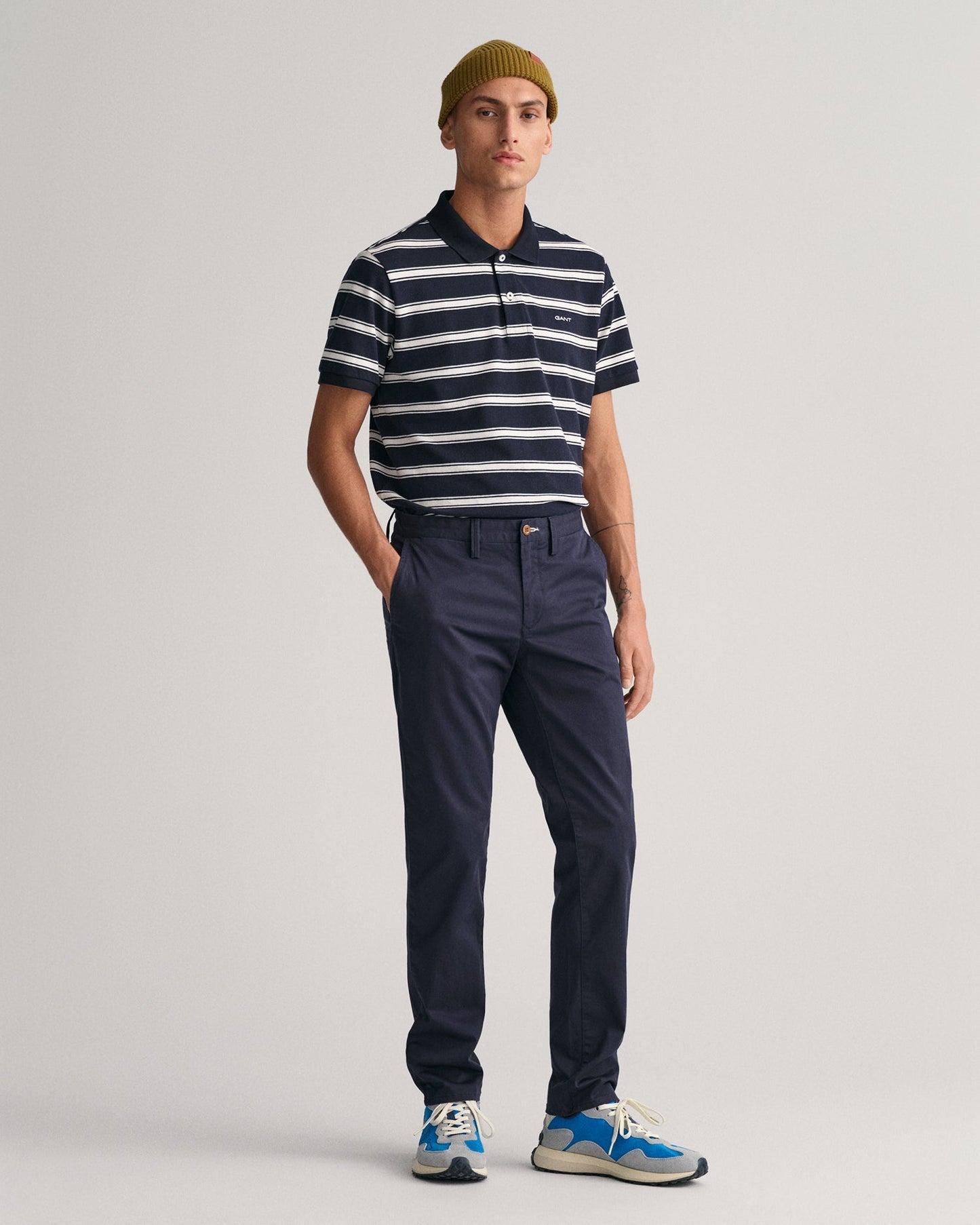 Pantalon chino slim en sergé pour homme - MARINE 
