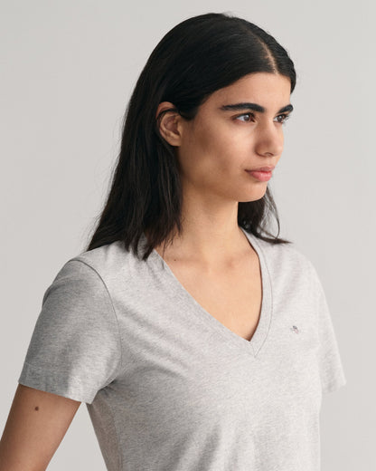 T-shirt col V Shield pour femme - GRIS CLAIR MELANGÉ 