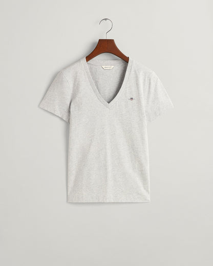 T-shirt col V Shield pour femme - GRIS CLAIR MELANGÉ 
