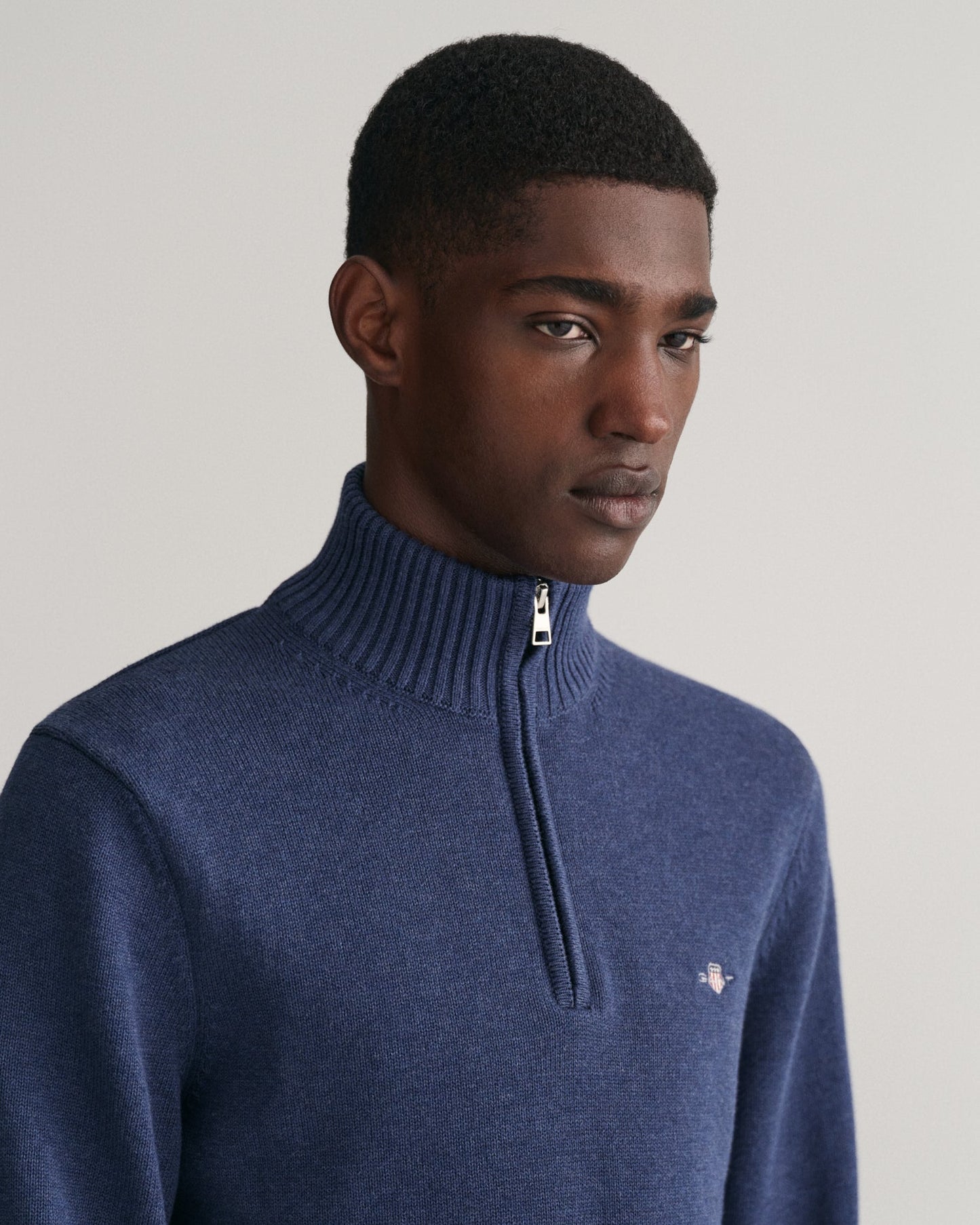 Pull décontracté en coton à demi-zip pour homme - MARINE MELANGE 