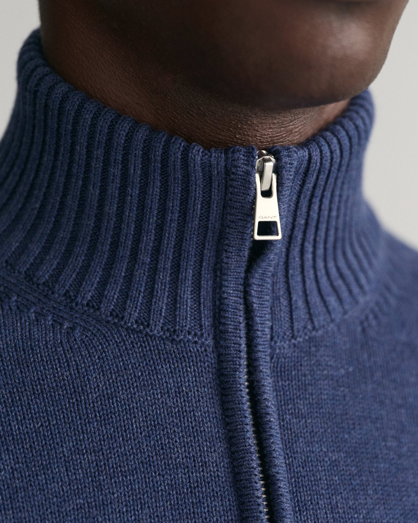 Pull décontracté en coton à demi-zip pour homme - MARINE MELANGE 