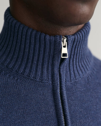 Pull décontracté en coton à demi-zip pour homme - MARINE MELANGE 