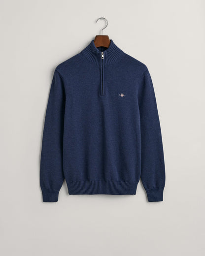 Pull décontracté en coton à demi-zip pour homme - MARINE MELANGE 