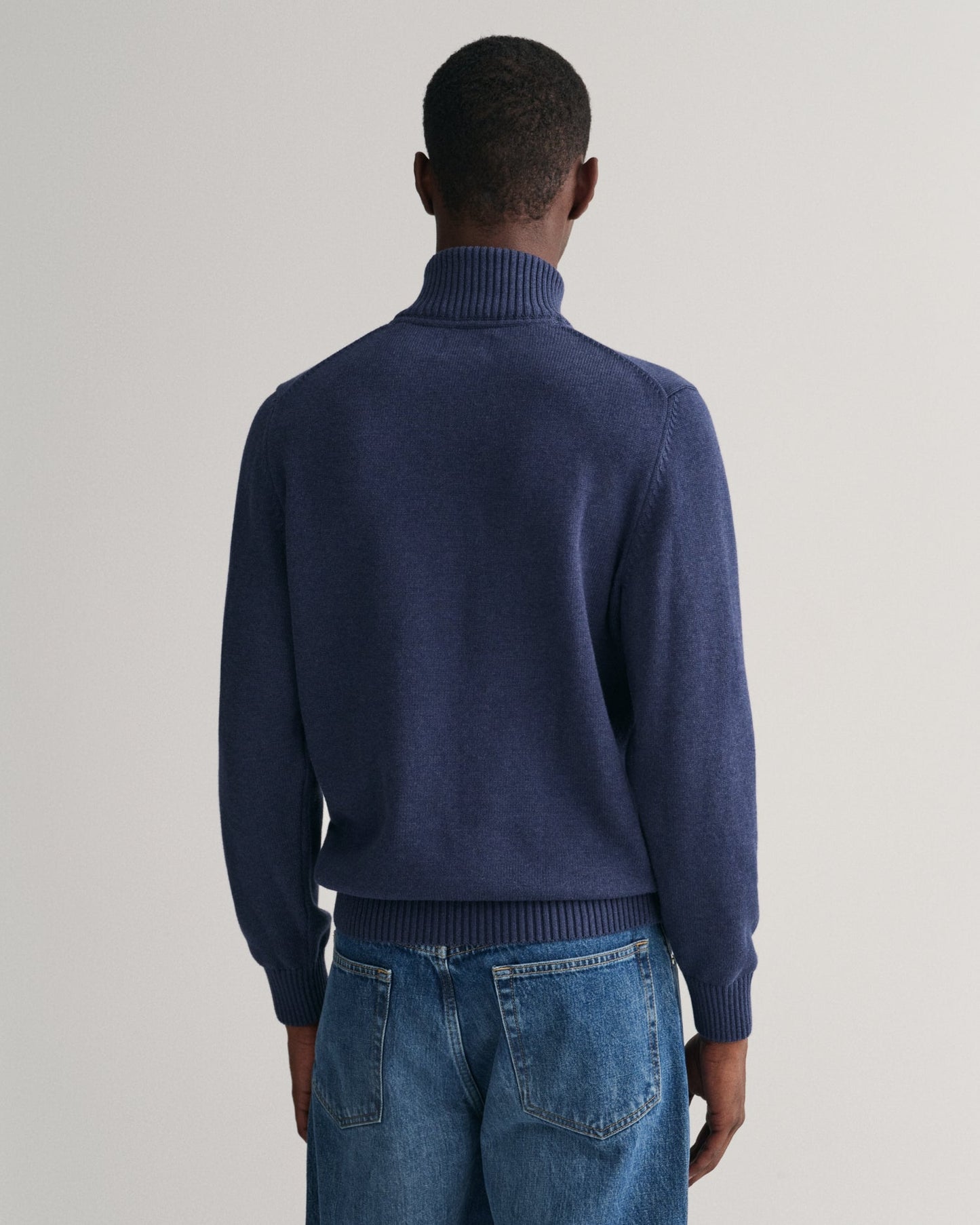 Pull décontracté en coton à demi-zip pour homme - MARINE MELANGE 