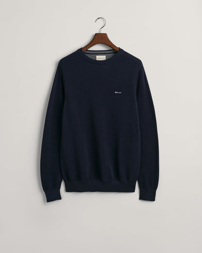 Pull ras du cou en piqué de coton pour homme - BLEU SOIR 
