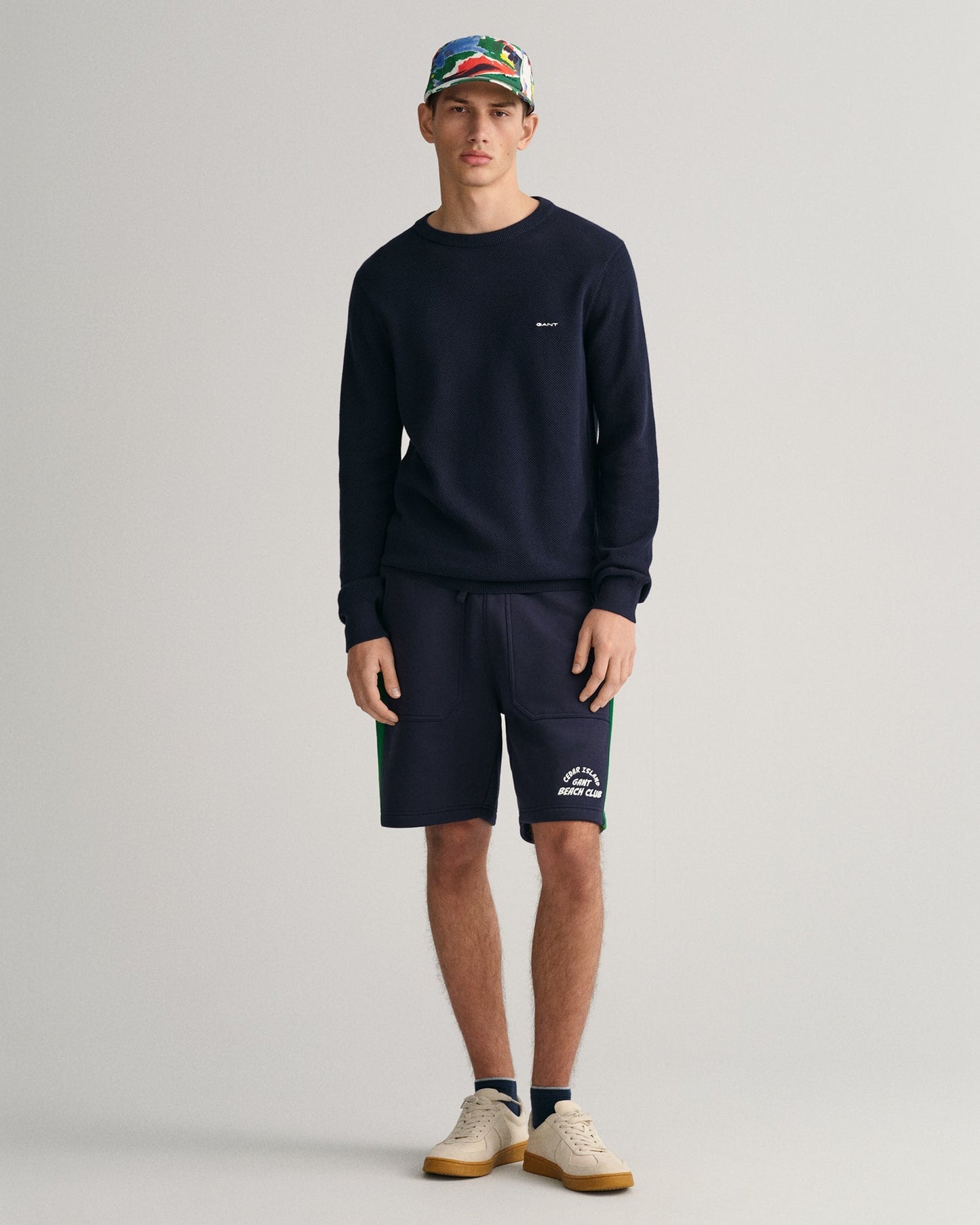 Pull ras du cou en piqué de coton pour homme - BLEU SOIR 