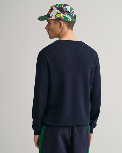 Pull ras du cou en piqué de coton pour homme - BLEU SOIR 