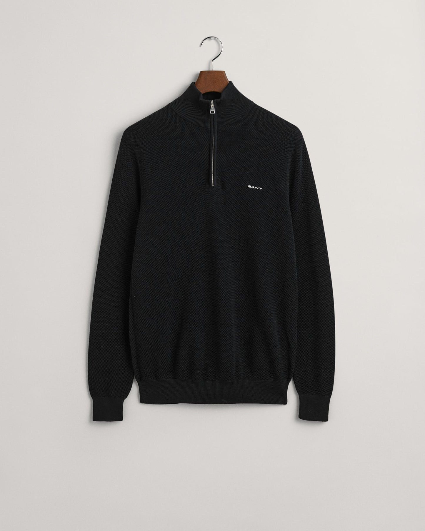 Pull demi-zip en piqué de coton pour homme - NOIR 