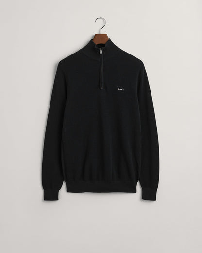 Pull demi-zip en piqué de coton pour homme - NOIR 