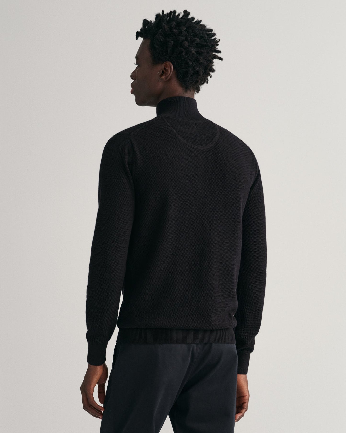 Pull demi-zip en piqué de coton pour homme - NOIR 