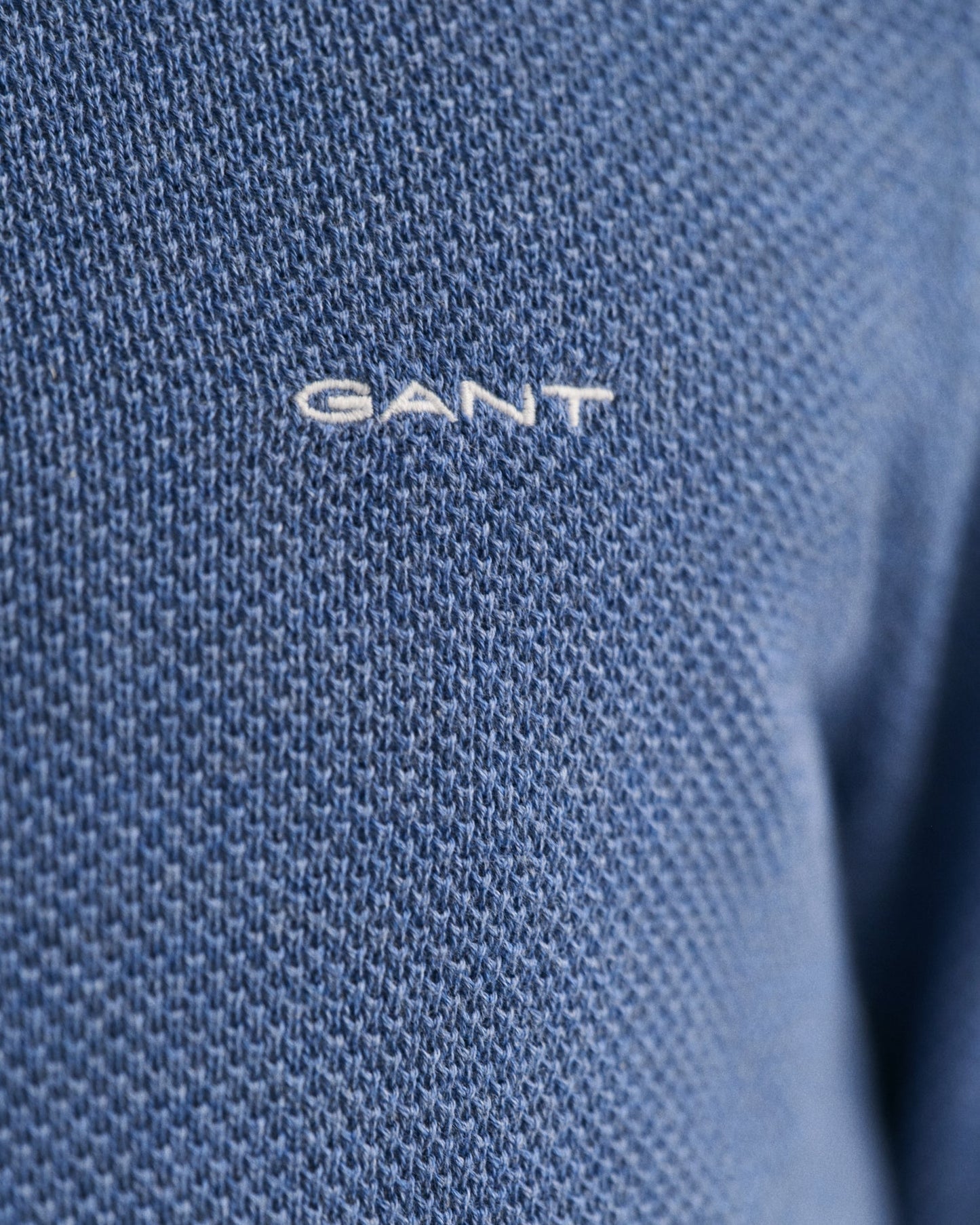 Pull demi-zip en piqué de coton pour homme - DENIM BLUE MEL 