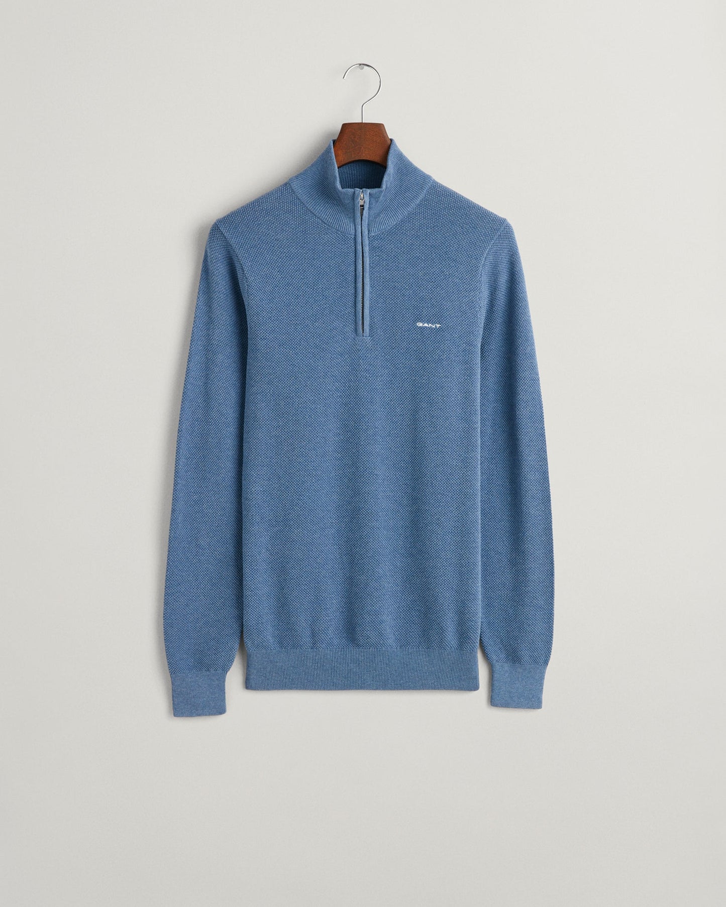 Pull demi-zip en piqué de coton pour homme - DENIM BLUE MEL 