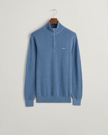 Pull demi-zip en piqué de coton pour homme - DENIM BLUE MEL 
