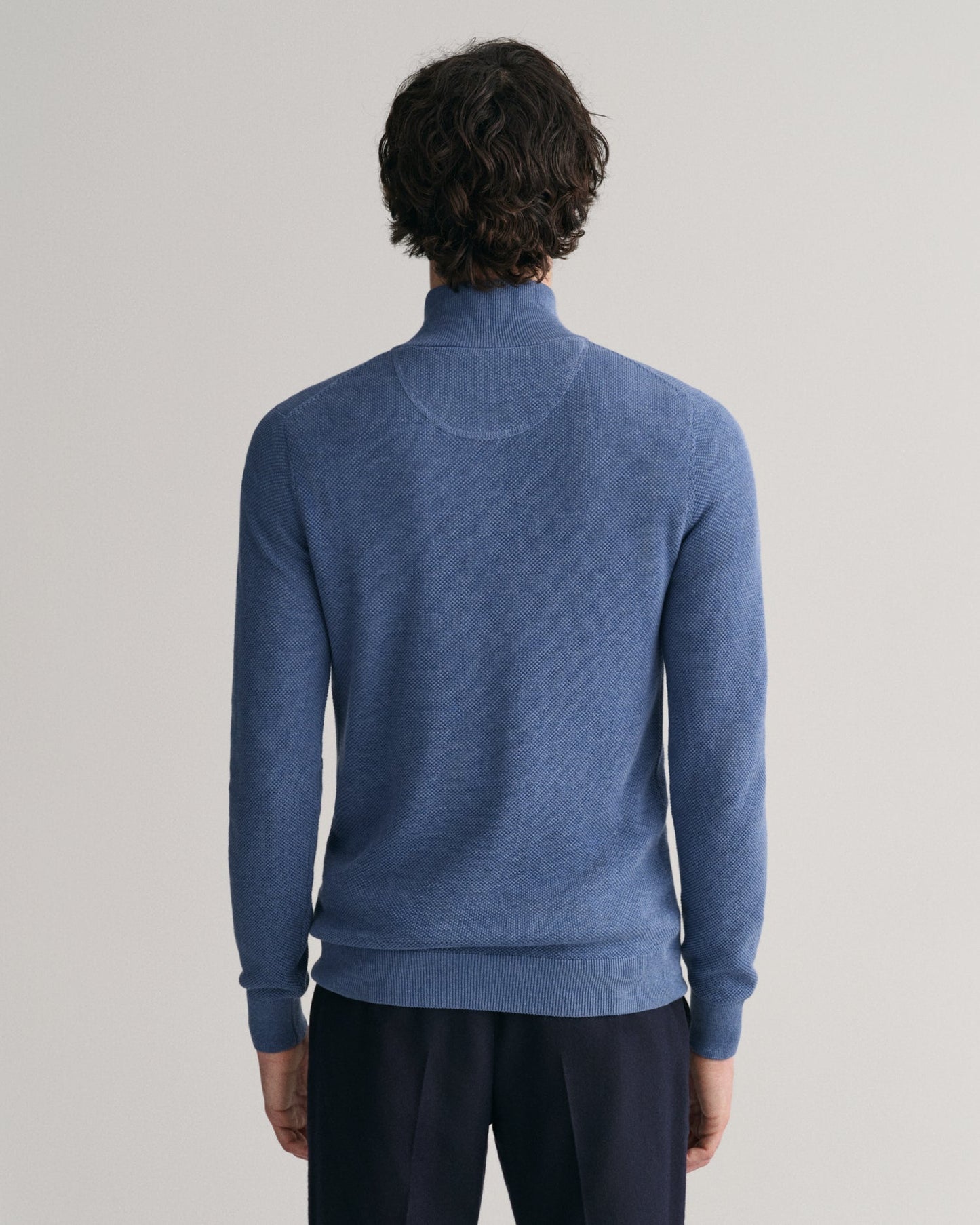 Pull demi-zip en piqué de coton pour homme - DENIM BLUE MEL 