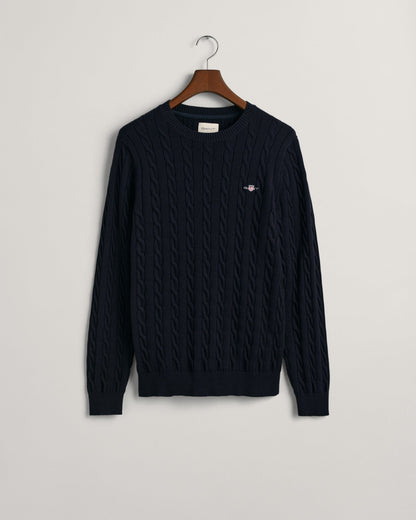 Pull ras du cou en maille torsadée de coton pour homme - BLEU SOIR 
