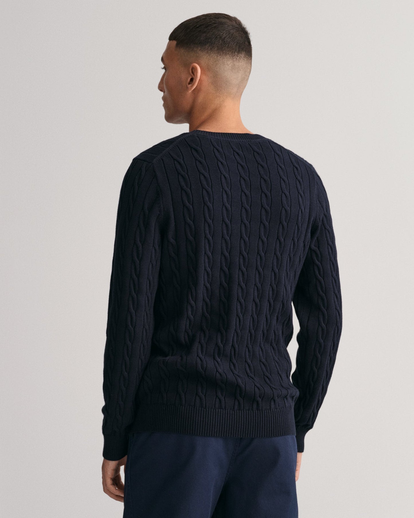 Pull ras du cou en maille torsadée de coton pour homme - BLEU SOIR 