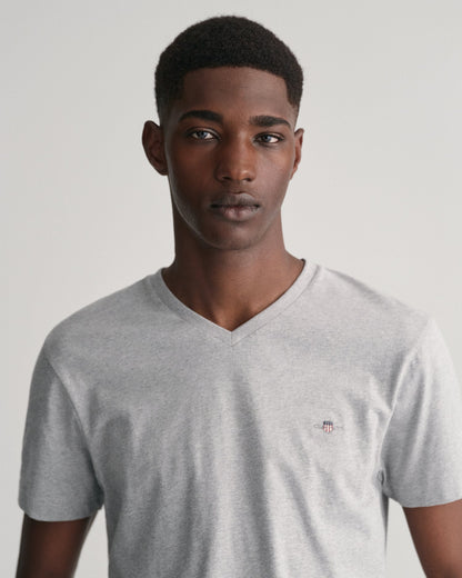 T-shirt slim col V pour homme - Gris chiné 