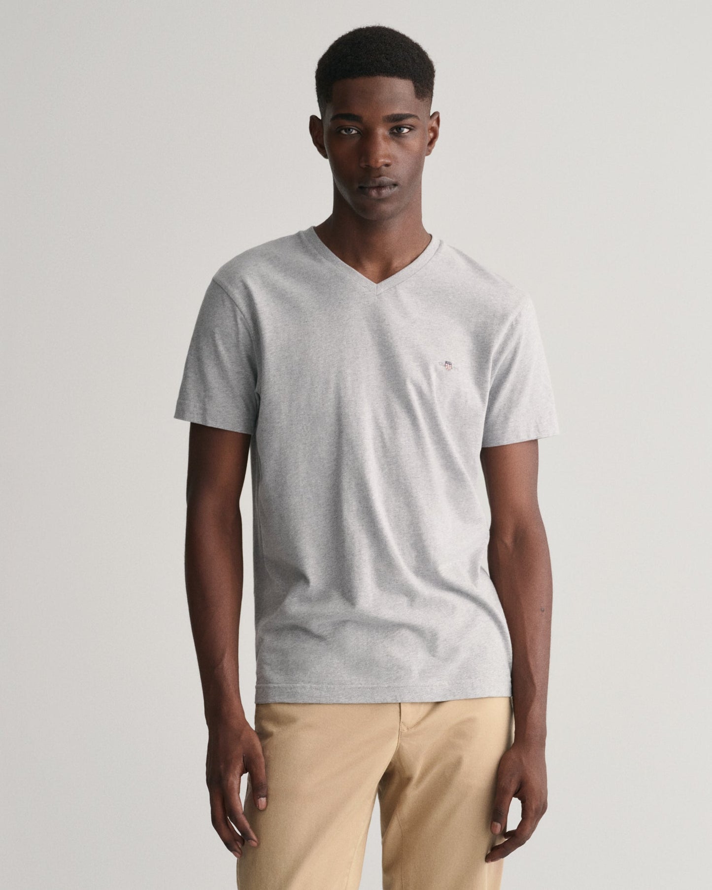 T-shirt slim col V pour homme - Gris chiné 