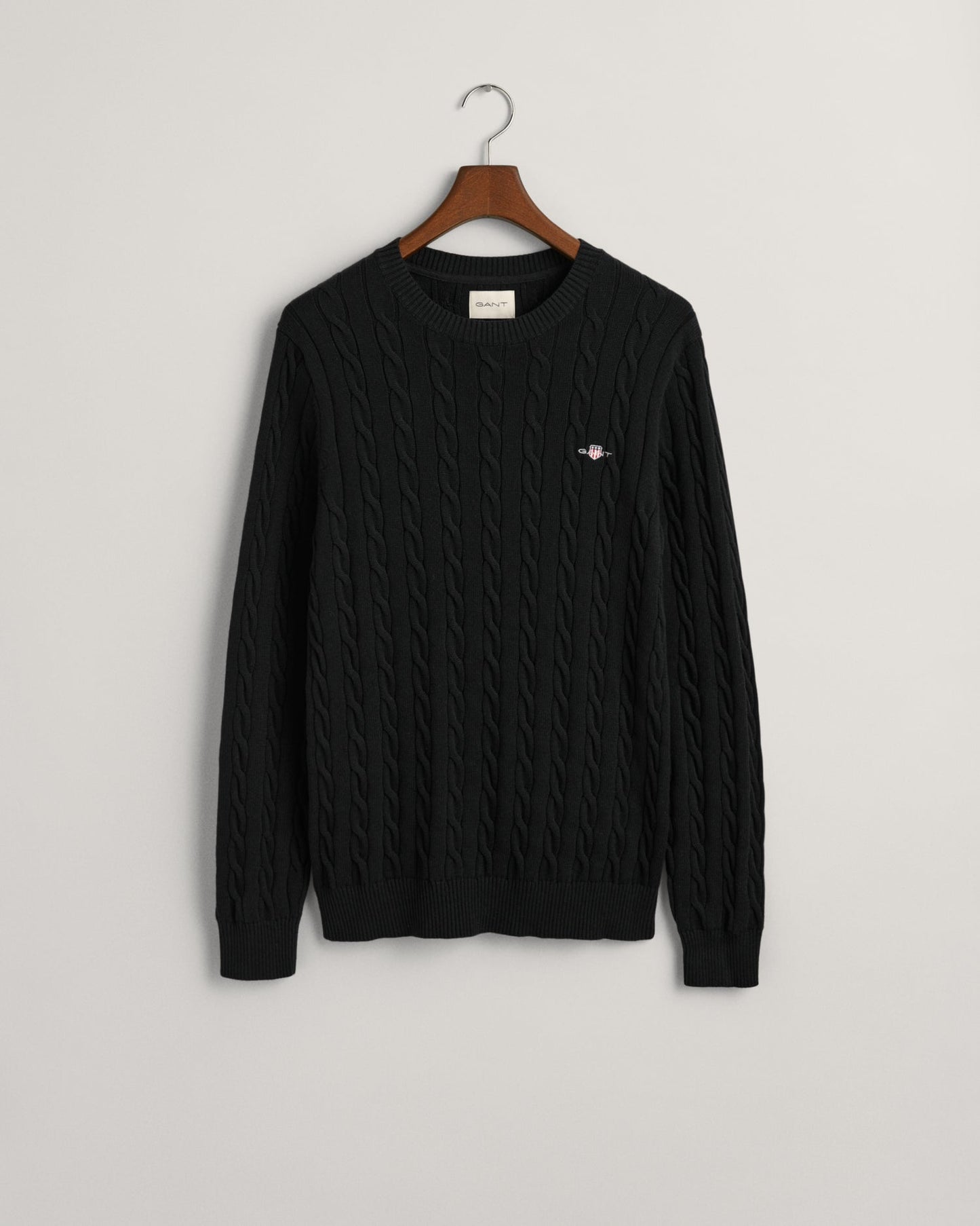 Pull ras du cou en maille torsadée de coton pour homme - NOIR 