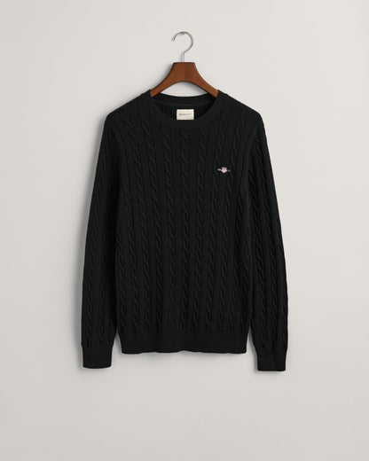 Pull ras du cou en maille torsadée de coton pour homme - NOIR 
