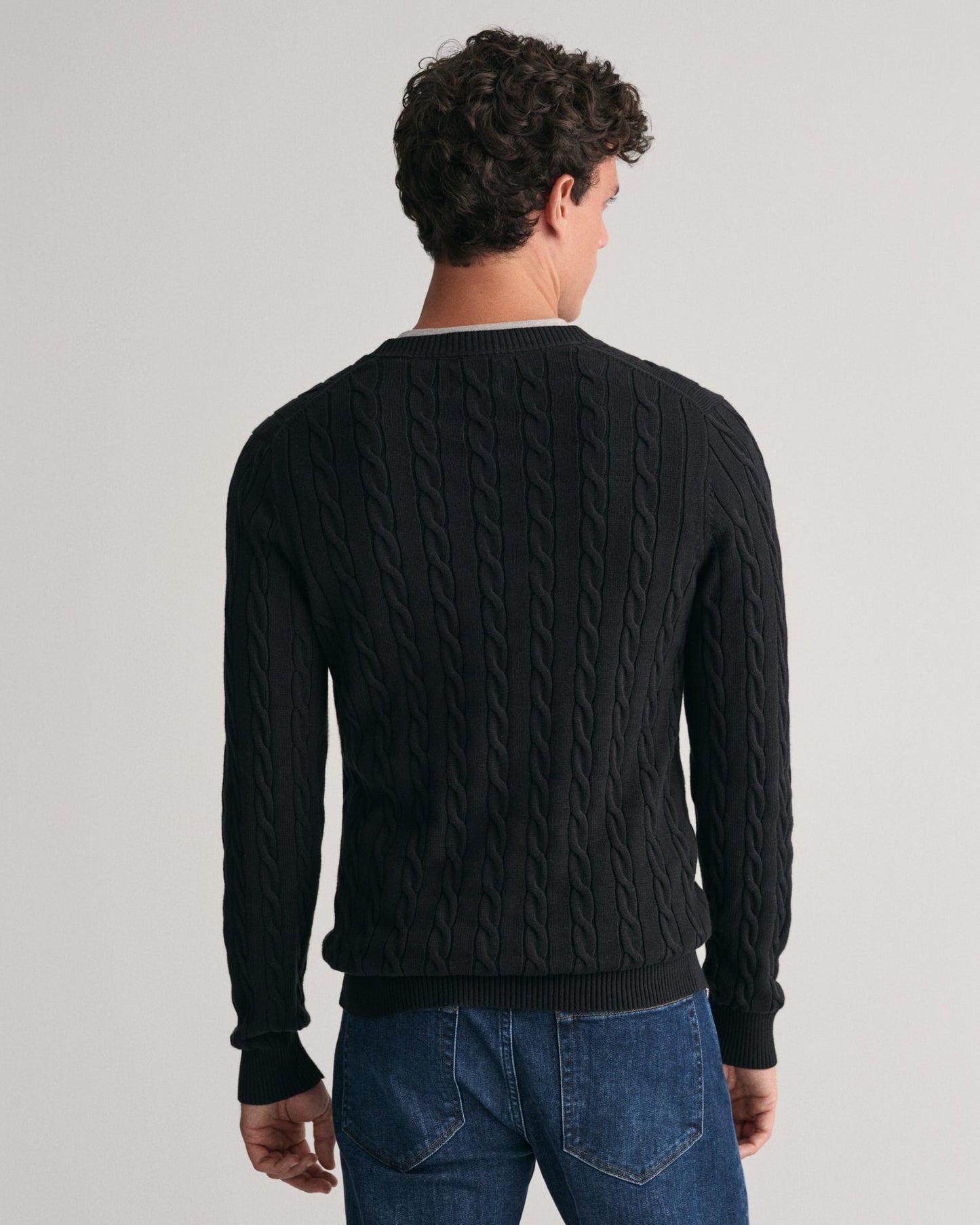 Pull ras du cou en maille torsadée de coton pour homme - NOIR 