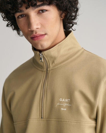 Sweat-shirt demi-zippé à imprimé graphique pour homme - DRIED KHAKI