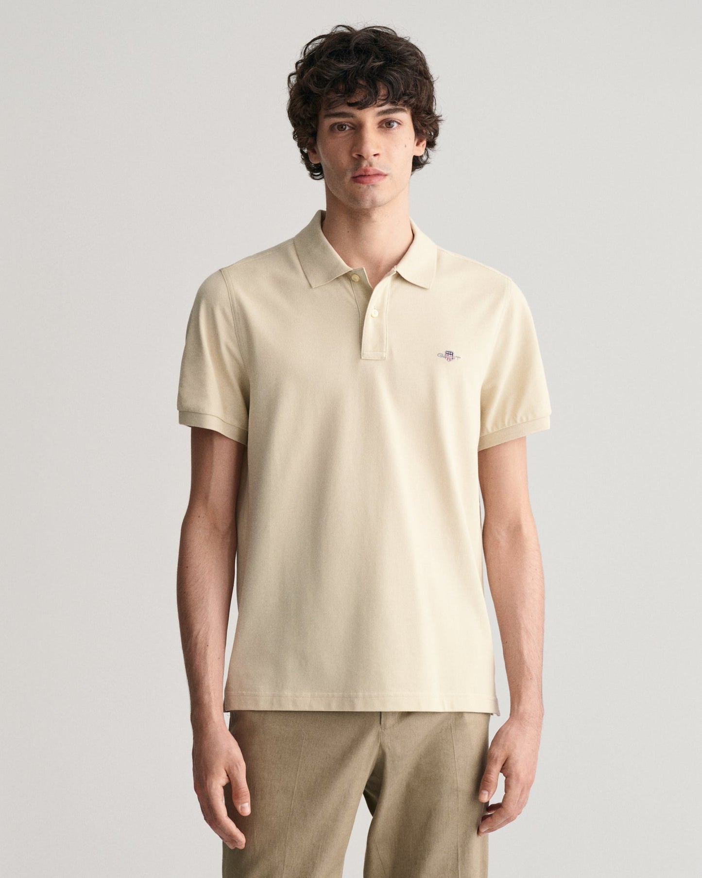 Polo piqué coupe standard pour homme - Beige soyeux 