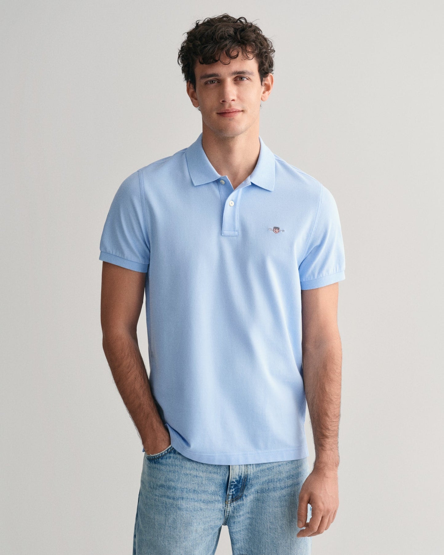 Polo piqué coupe standard pour homme - Bleu Capri 