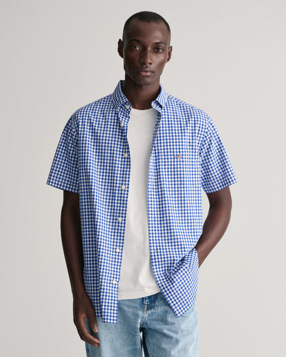 Men's Regular Fit Gingham Poplin Short Sleeve Shirt - COLLEGE BLUE