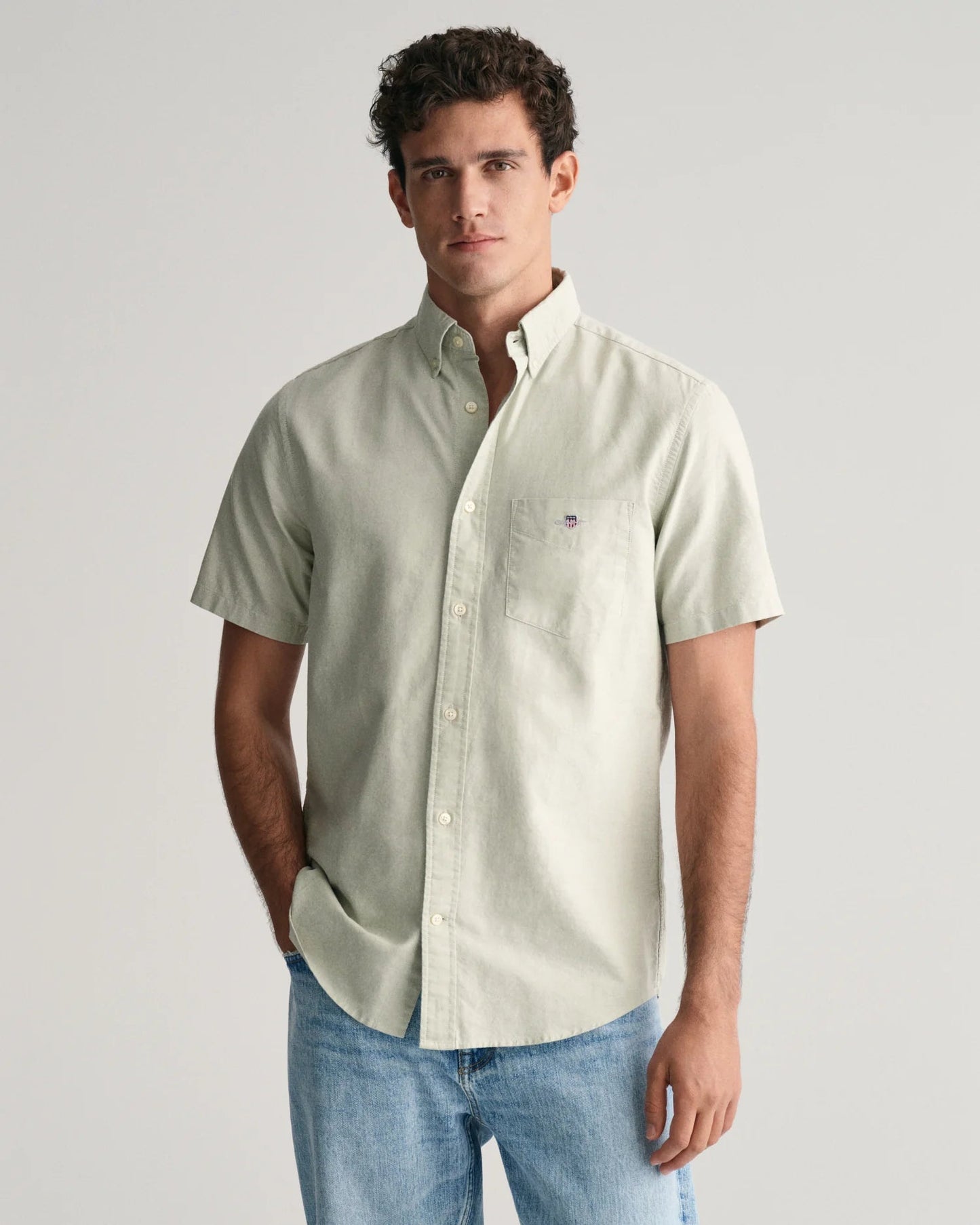 Chemise Oxford à manches courtes pour homme, coupe classique - MILKY MATCHA 