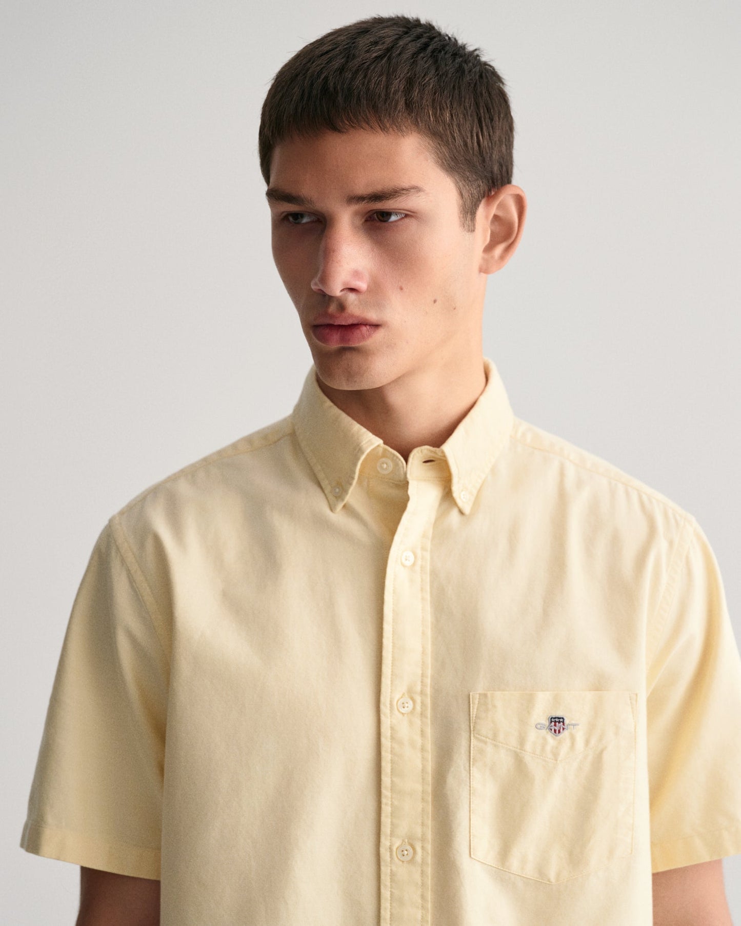 Chemise Oxford à manches courtes pour homme, coupe standard - Jaune poudré 