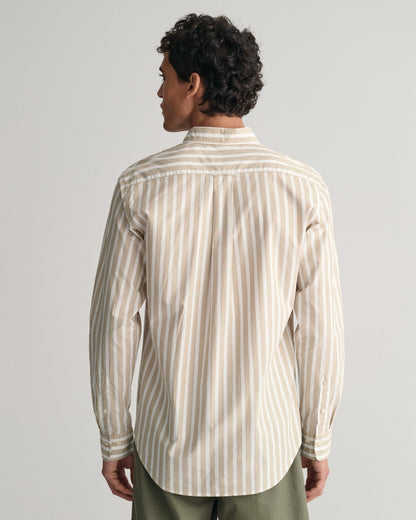 Men's Regular Fit Wide Striped Poplin Shirt - DRIED KHAKI