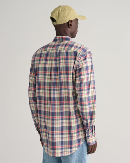 Men's Regular Fit Checked Cotton Linen Shirt - DUSTY BLUE SEA
