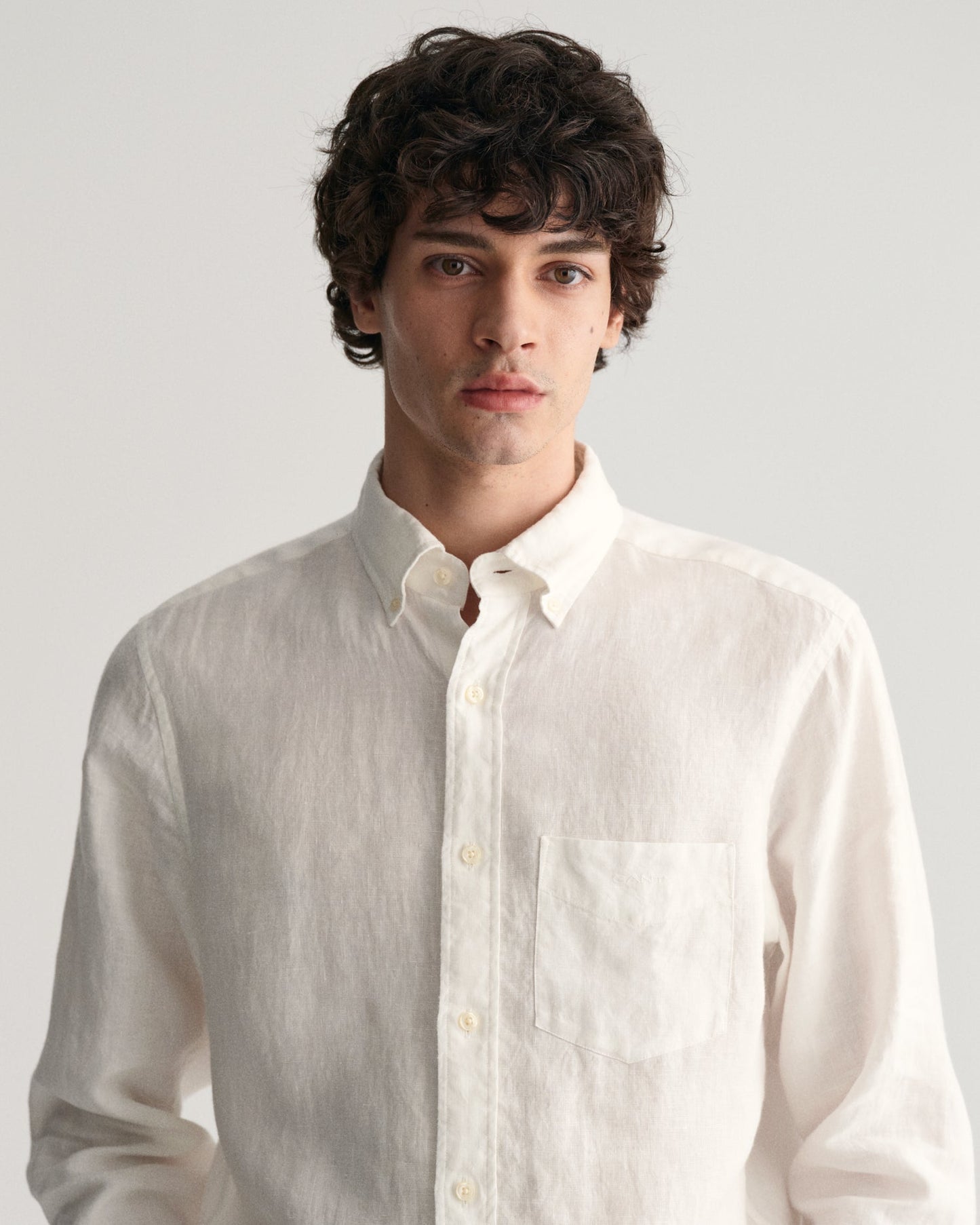 Chemise en lin coupe standard pour homme - BLANC 